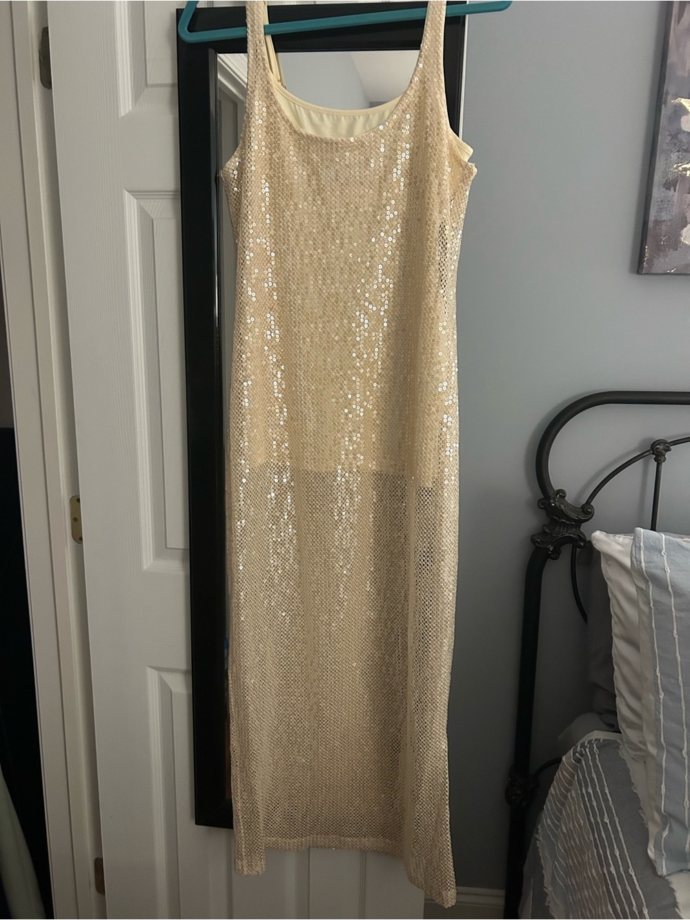Sequin Slip Dress in Champagne - Elegant Women’s Evening Dress